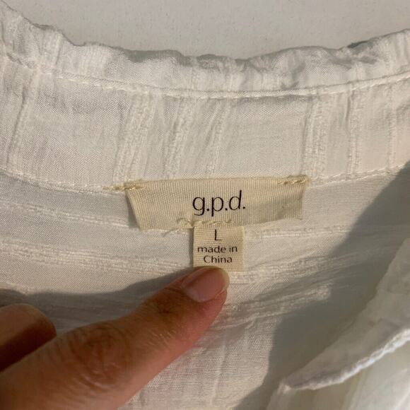 G.P.D. Blouse Womens L Large White Crinkled Button Front Tie Waist Long Sleeve - Picture 7 of 10